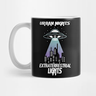 Urban Nights Extraterrestrial Lights UFO Cityscape Design Mug